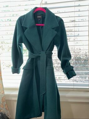 Express Dark Green Belted Wrap Coat